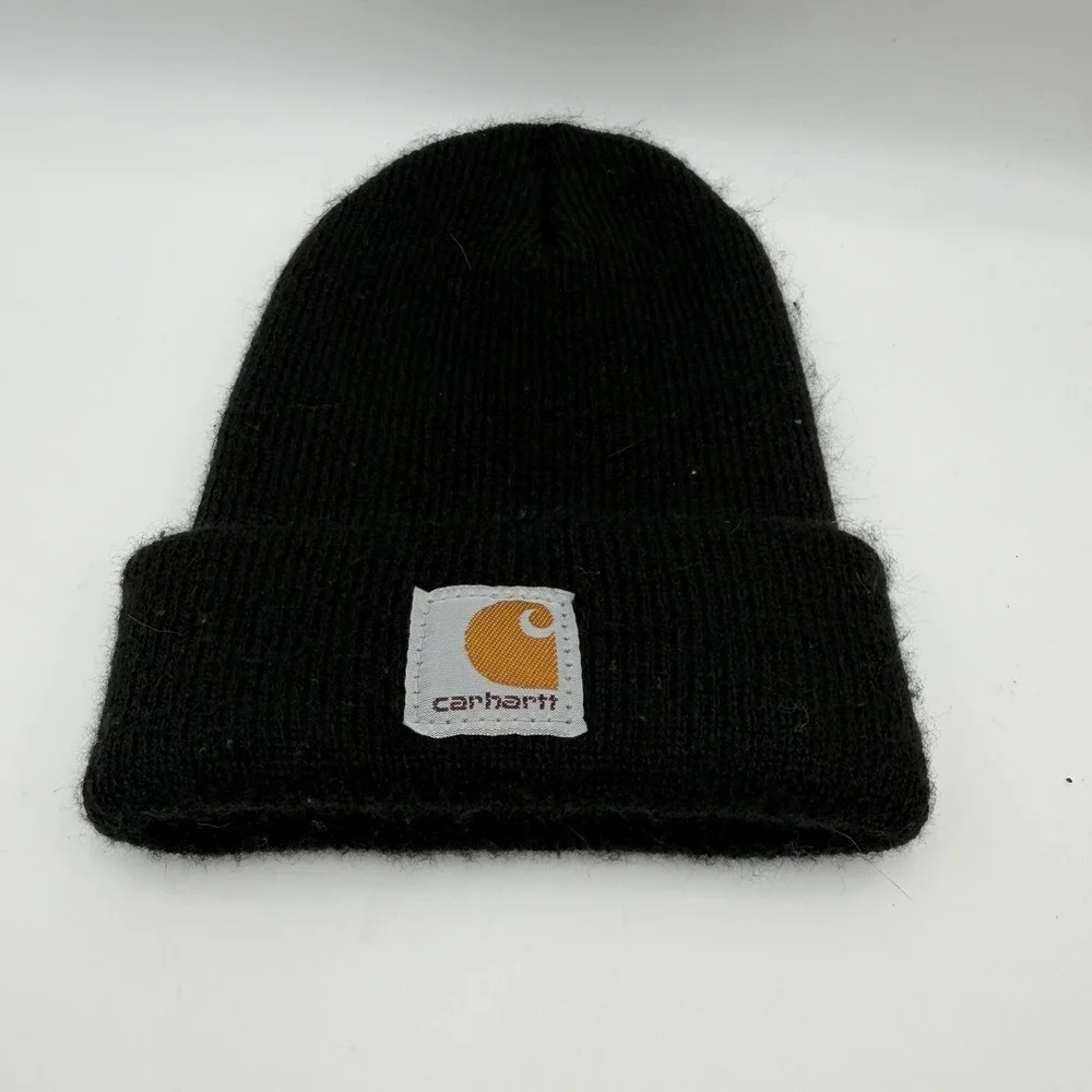 Carhartt black knit cuff beanie toddler acrylic watch cap logo patch hat unisex